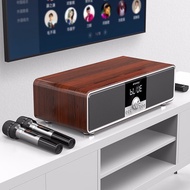 Sansui Family Ktv Audio TV Karaoke Set Household Desk Singing Microphone Karaoke Speaker Wireless Bluetooth Speaker Extra Bass Wood Grain Color [Bluetooth 5.0 Dual U Band Microphone Surround Bass Remote Control]