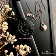 [Original] Alexandre Christie 8666 LDLIPBA-SET Elegance Women Watch Black Genuine Leather [ free necklace ]