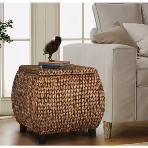Tool Gold Patina Ottoman Gold Round Rattan Woven Accent Ottoman Coffee Table Bench with Storage Guar