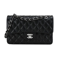 CHANEL 經典LOGO菱格紋小羊皮鏈帶肩背/斜背包(黑色)/平行輸入