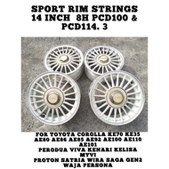 Sport Rim Strings 14 Inch 8H Pcd100 &amp; Pcd114.3 6JJ Offset+40 For Toyota Corolla KE70 / Perodua / Proton