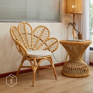 Small Rattan Chair Natural Real Rattan Original Wooden Chair Tea Table Rattan Design Minimalist Nord