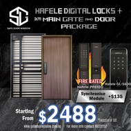 Hafele Digital Lock Bundle Package with 3x7ft Solid Laminated Main Door and Mild Steel Gate PP8100 + GL5600