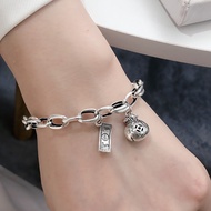 Korea Korea S925 Sterling Silver Retro Distressed Dollar Money Bag Lucky Bag Chain Bracelet Female U