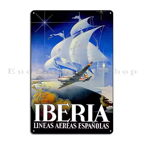 Iberia Airlines Vintage Travel Advertising Print Metal Signs Club Home Classic Vintage Create Tin Si