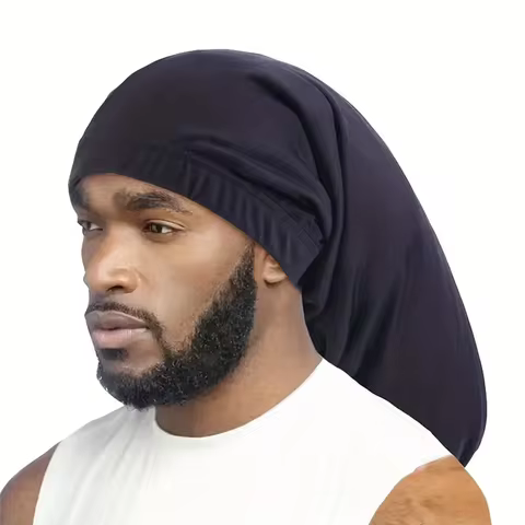Men's Long Tail Satin Hair Bonnet, Dreadlock Cap Durag Sleep Cap for Braids, Anti-Frizz Night Hair W