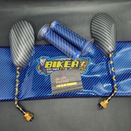 Kulit Jok Biru Biker Thailand + handgrip dan spion satria fu 150 karbon blue x