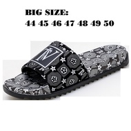 [Big Size 44-50] Men'S Wide Size Slippers With Horizontal Strap Mono TV Black Big Size 44 45 46 47 48 49
