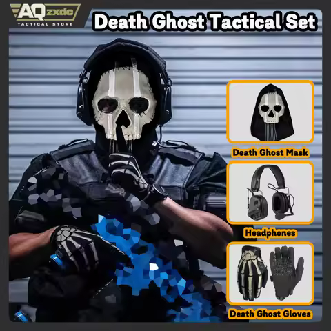 AQzxdc Cod Ghost Mask V2 Set - Tactical Head Mounted Headset - Ghost Gloves Airsoft COD Cosplay Airs