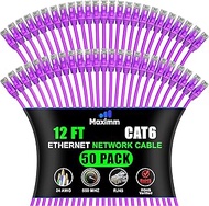 Maximm Cat 6 Ethernet Cable 12 ft (50-Pack) - High-Speed LAN Cable, Internet Cable, Patch Cable, and