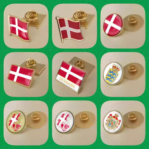 Denmark Danish Map Flag National Emblem Brooches Badges Lapel Pins