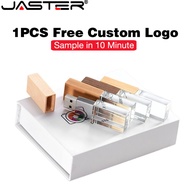 JASTER (1PCS Free Custom Logo) Crystal USB 2.0 Flash Drive 128GB Wooden + Box Memory Stick 64GB 3D L
