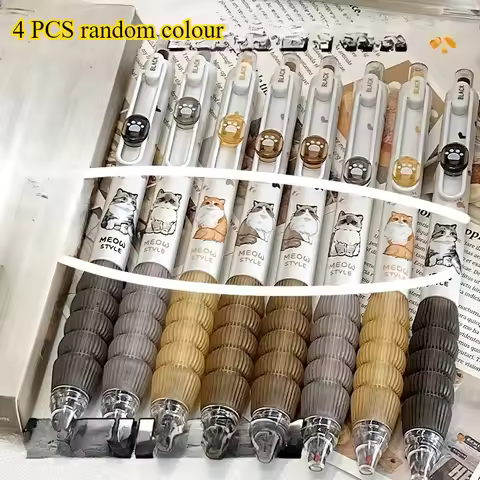 4pcs Cute Cat Gel Pens, Kawaii Meow Style Retractable Pens with Comfort Grip, Black Ink Writing Pens