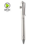 QIUJU Alloy Pen, Silver Stainless Steel Bolt Action Pen, Black Ink Signature Pen