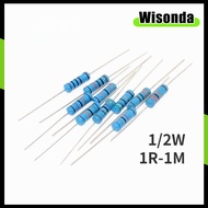 50Pcs 1/2W Metal Film Resistor 1% 1R-1M 1R  4.7/10/51/100/120/200/220/330/470/510R 1K/1.5/2/2.2/3/4.