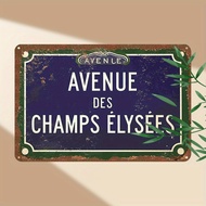 1pc Vintage Metal Tin Sign (12x8 inches) - " Avenue des Champs Elysées" Paris Street View Retro Wall
