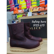 Police Safety shoes Kulit Asli | 9 Inch High Cut Steel Toe Industrial Boot 9123-K75（TAPAK  PUTIH)