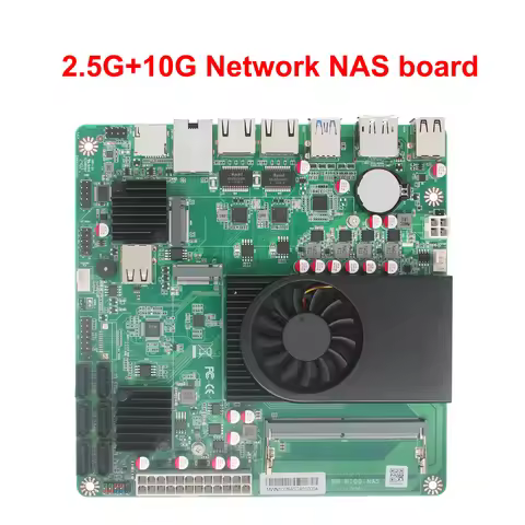 10G NAS Motherboard N100 6 SATA 2*2.5G 1*10G LAN 2*M.2 Nvme HDMI DP DDR5 6 Bays NAS Board 17*17 Mini
