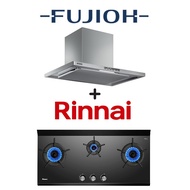 FUJIOH FR-CL1890 CHIMNEY HOOD WITH OIL SMASHER TECHNOLOGY + RINNAI RB-3CGN 3 BURNER INNER FLAME GLASS GAS HOB