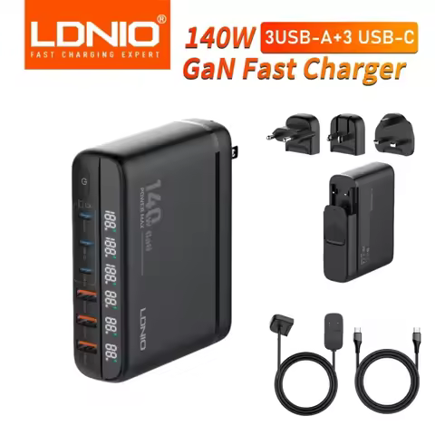 LDNIO GaN 140W Fast Charger 6 USB QC5.0 Type C For Iphone 12 13 14 15 Pro Max Samsung S23 Huawei Xia