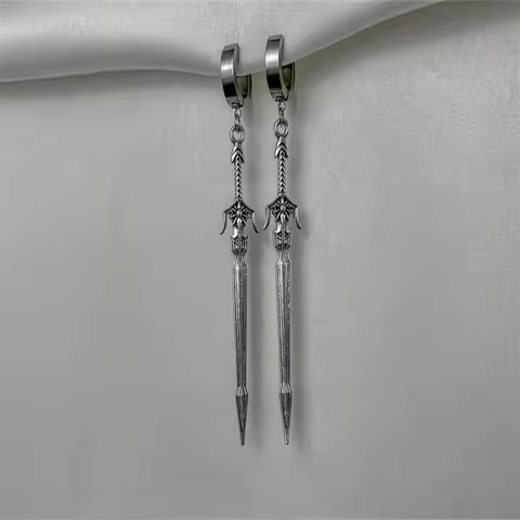 Punk Vintage Medieval Knight Sword Earrings Grunge Y2K Alt Goth Edgy Dangly Blade Earrings for Women
