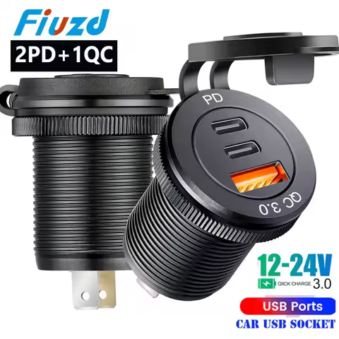 12V/24V usb socket quick charge 3 0 USB Outlet USB C Car Charger Socket 12V/24V 3USB Socket PD3.0 an