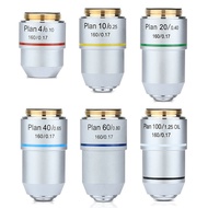 Biological Microscope Plan Achromatic Objective Lens 4X 10X 20X 40X 60X 100X RMS Thread 160/0.17 195