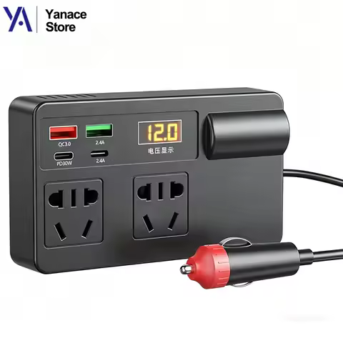 200W Car Power Inverter DC 12V/24V to AC 220V Cigarette Lighter Adapter With 7 Ports PD Type-C USB Q