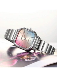 Skmei女士不銹鋼表帶彩色表盤30米防水石英手錶,商務會議