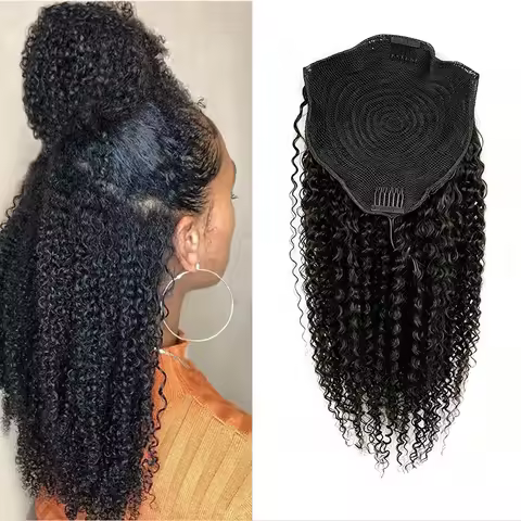 15A Kinky Curly Human Hair Ponytail Extensions 3b 3c Curly Hair Drawstring Ponytail Hair Pieces for 