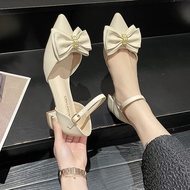 GIÀY CAO GÓT MÃ VNKC85 CAO 5P MŨI NHỌN 2 MÀU DEN KEM TIỂU THƯ SANG TRỌNG