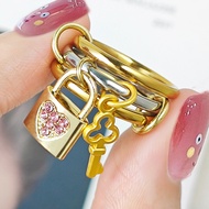 Stainless Steel Spinelli Kilcollin Ring Lock Key Charms INS Fashion Stackable Rings Set Gold Color H