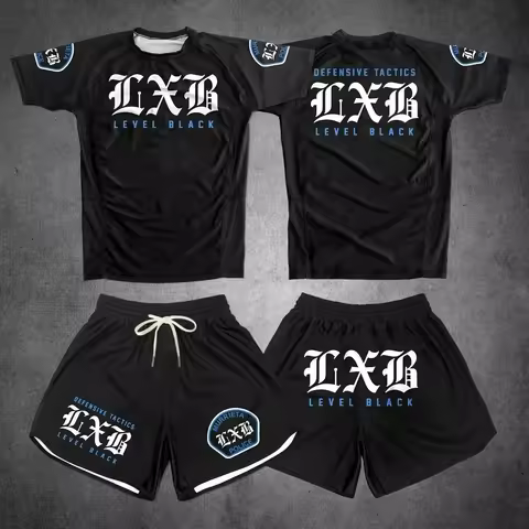 Levelxblack Quick Drying Black V1 LXB AJJ Rash Guard Gym Set RANKED V2 NIVEL NEGRO Fitness Jersey T-