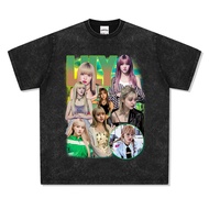 NMIXX Haewon Kyujin Lily Short Sleeve Top Washed t-Shirt Clothes oversize Harajuku Style American Re