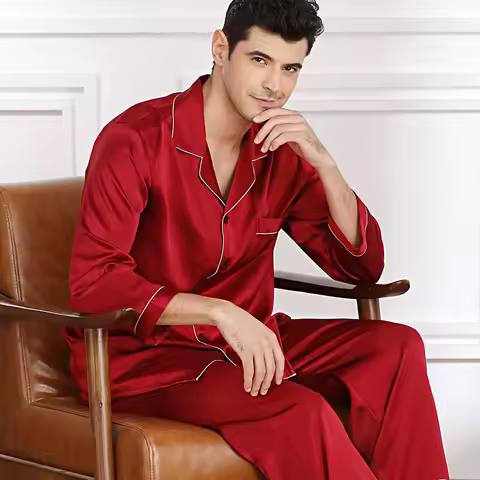 100% mulberry silk noble men's home wear silk set 19MM Silk pajamas Men's Spring Summer