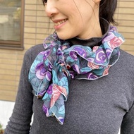 Ballett 玫瑰圖案抓皺圍巾 紫色 蓬鬆柔軟 一鍵輕鬆戴 日本製 可居家水洗
