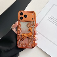 奢华镶钻立体麋鹿适用苹果17promax手机壳16pm闪粉15透明14软壳13IPhone 16 Phone Case26.4.30