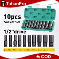 10PCS(8mm - 24mm) Long Impact Socket Set Deep Box Set Tool Socket Wrench Set Tool