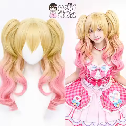 HSIU Game Aikatsu Stars Nijino Yume Cosplay Wig 55Cm Blonde Mixed Pink Short Heat Resistant Syntheti
