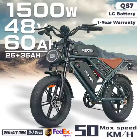 DEEPOWER QS7 Off-Road Electric Bike for 1500W Motor 48V 60AH LG Battery Adults Mountain Ebike All-Te