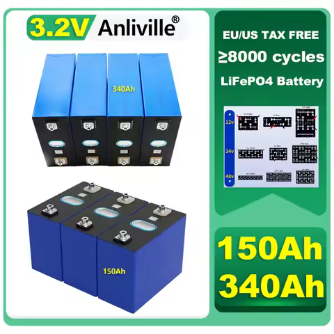 3.2V 150Ah 340Ah （New）LiFePO4 Battery Cell for Solar Energy Storage E-Motorcycle EV UPS RV, 8000+ Lo