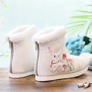 Girls' Hanfu Shoes Winter Children's Embroidered Cloth Shoes Short Boots National Dance Watch Performance Soft Bottom Zip-up Children's Shoes