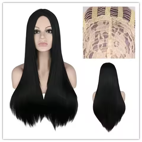 Cosplay Wig Long Straight Costume Morticia Addams Adams Family Synthetic Hair Cos Black Wigs Peruca 