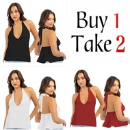 Buy1 Take 1(Total of 2)Buy1 Take 2(Total of 3)Eysther Sexy V-Neck Self Tie Cotton linen Backless Top