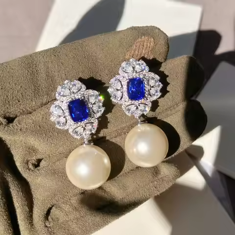 Charm Flower Lab Sapphire Diamond Dangle Earring 925 Sterling Silver Wedding Drop Earrings for Women