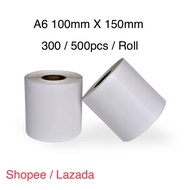 A6 Thermal Sticker Thermal Paper Shopee Waybill Shipping Label Consignment Note Sticker 100*150mm / 10*15cm