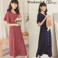 SG LOCAL WEEKEND X OB DESIGN CASUAL WORK WOMEN CLOTHES BUTTON RUFFLE SLEEVE MIDI DRESS 2 COLORS S-XXXL SIZE PLUS SIZE