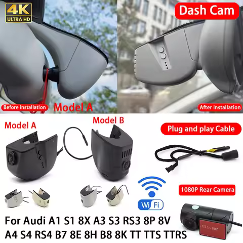for Audi A1 S1 8X A3 S3 RS3 8P 8V A4 S4 RS4 B7 8E 8H B8 8K TT TTS TTRS 4K Dash Cam Front Rear Car Ca