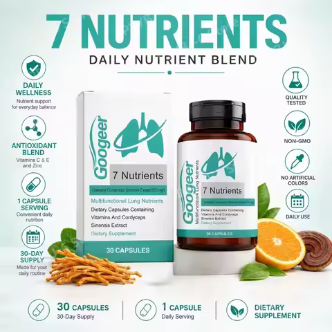 Googeer 7 Nutrients Lung Nutrition Capsules with Cordyceps Sinensis Extract &Vitamins Daily Respirat