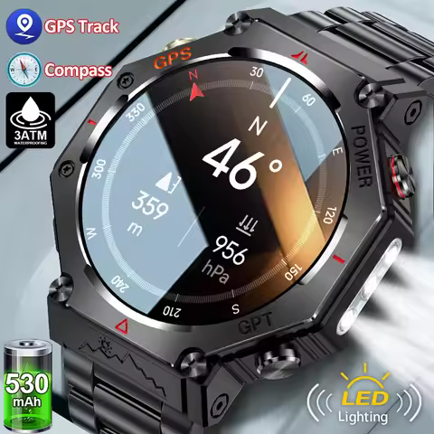 2025 Military Smart Watches Men with LED Flashlight 1.39" Waterproof Fitness Tracker Bluetooth Call 